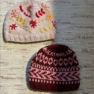 Stylish Women's Knit Hats - Cream and Burgundy